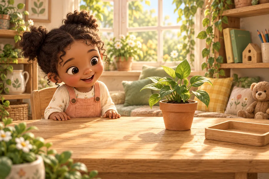 Mia exploring a little plant